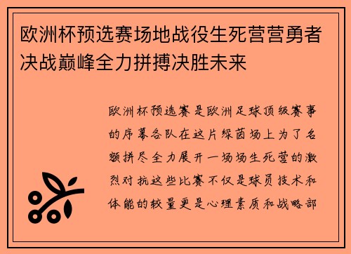 欧洲杯预选赛场地战役生死营营勇者决战巅峰全力拼搏决胜未来